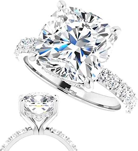 18K Gold 5 CT Cushion Cut VVS1 Colorless Moissanite Engagement Rings for Women Bridal Set Handmade Diamond Wedding Rings for Gifts