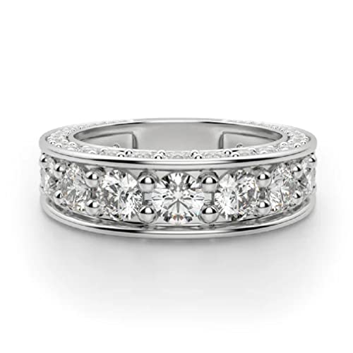 3 MM Moissanite Matching Comfort Fit Band Colorless Moissanite Engagement Ring Wedding Band Silver Solitaire Vintage Antique Anniversary Diamond Moissanite Rings Anniversary Bands