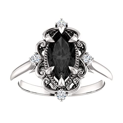Vintage Black Marquise Engagement Ring, Victorian 1 CT Marquise Black Diamond Ring, Filigree Marquise Black Onyx Ring, 925 Sterling Silver Ring, Perfact for Gifts Vintage Black Marquise Engagement Ring, Victorian 1 CT Marquise Black Diamond Ring, Filigree Marquise Black Onyx Ring, 925 Sterling Silver Ring, Perfact for Gifts