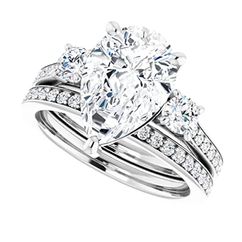 4 CT Pear Cut VVS1 Colorless Moissanite Engagement Ring Set, Wedding/Bridal Ring Set, Sterling Silver Vintage Antique Anniversary Promise Ring Set Gift for Her