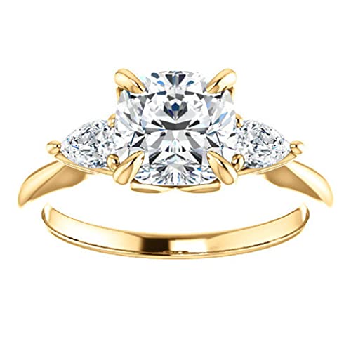 10K Solid Yellow Gold Handmade Engagement Ring 3.0 CT Cushion Cut Moissanite Diamond Solitaire Wedding/Bridal Ring for Women/Her Proposes Rings