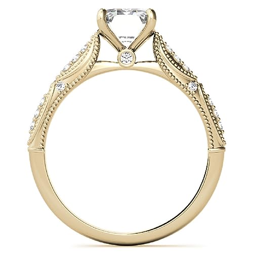 Petite Halo Vine Moissanite Diamond Ring Set, 1 Carat Emerald Moissanite Engagement Ring Set, Wedding Ring Set, Bridal Ring, Anniversary/Promise Rings for Wife