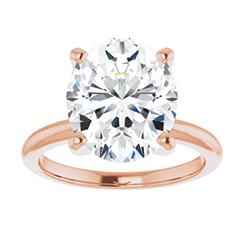 10K Solid Rose Gold Handmade Engagement Rings 5 CT Oval Cut Moissanite Diamond Solitaire Wedding/Bridal Rings Set for Women/Her Propose Rings, Perfact for Gifts Or As You Want