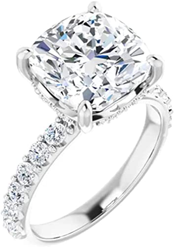 18K Gold 4 CT Cushion Cut VVS1 Colorless Moissanite Engagement Rings for Women Bridal Set Handmade Diamond Wedding Rings for Gifts