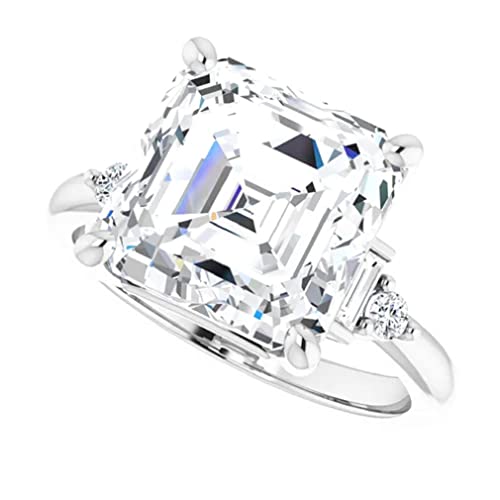 Moissanite Ring Asscher 7.0 CT, Moissanite Engagement Ring/Moissanite Wedding Ring/Moissanite Bridal Ring Set, Sterling Silver Ring, Perfact Gifts for Wife
