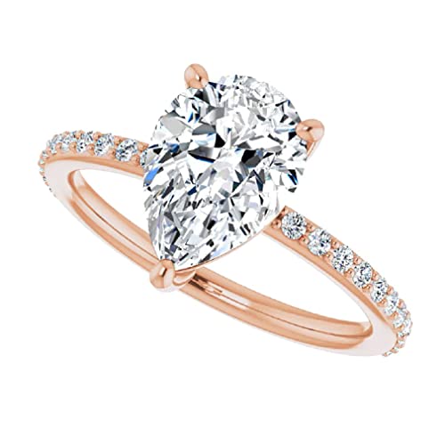 10K Solid Rose Gold Handmade Engagement Ring 1.0 CT Pear Cut Moissanite Diamond Solitaire Wedding/Bridal Ring for Women/Her Proposes Rings