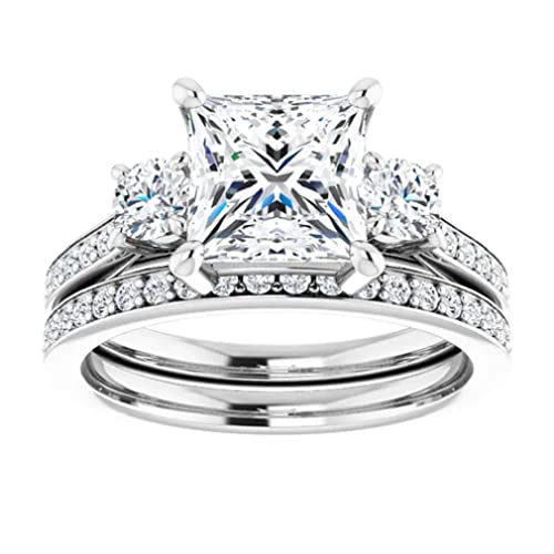 2.25 CT Princess Cut VVS1 Colorless Moissanite Engagement Ring Set, Wedding/Bridal Ring Set, Sterling Silver Vintage Antique Anniversary Promise Ring Set Gift for Her 2.25 CT Princess Cut VVS1 Colorless Moissanite Engagement Ring Set, Wedding/Bridal Ring Set, Sterling Silver Vintage Antique Anniversary Promise Ring Set Gift for Her