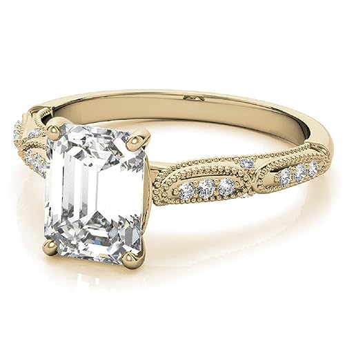 Petite Halo Vine Moissanite Diamond Ring Set, 1 Carat Emerald Moissanite Engagement Ring Set, Wedding Ring Set, Bridal Ring, Anniversary/Promise Rings for Wife
