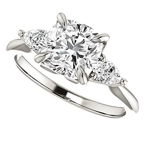 10K Solid White Gold Handmade Engagement Ring 2 CT Cushion Cut Moissanite Diamond Solitaire Wedding/Bridal Ring for Women/Her Proposes Rings