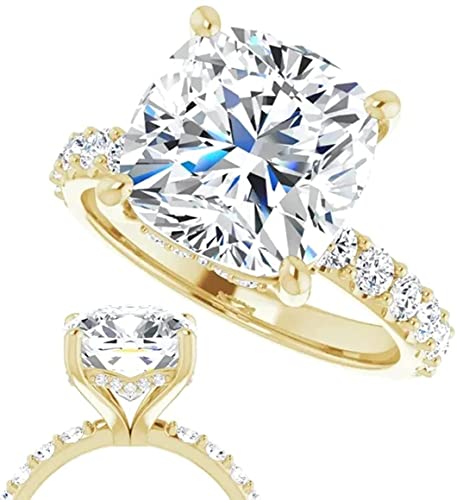 18K Gold 5 CT Cushion Cut VVS1 Colorless Moissanite Engagement Rings for Women Bridal Set Handmade Diamond Wedding Rings for Gifts Yellow Gold