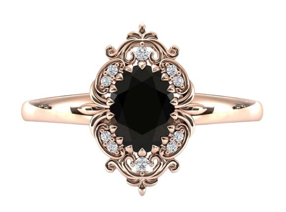 Vintage 2.5 CT Black Onyx Engagement Ring For Women 14k Gold Black Onyx Antique Wedding Ring Filigree Style Ring Art Deco Onyx Bridal Ring Anniversary Ring Proposal Ring Promise Ring
