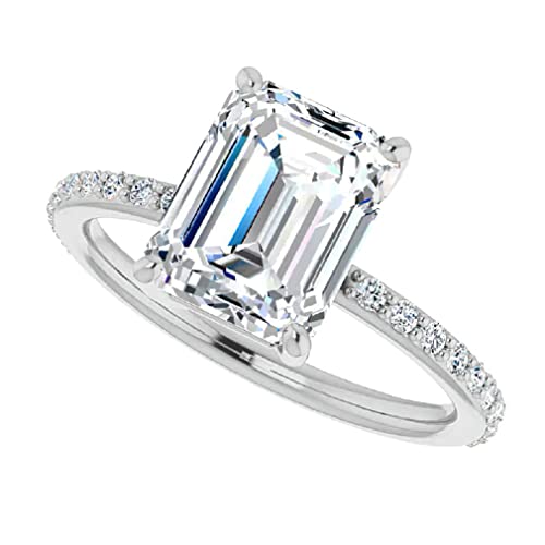 10K Solid White Gold Handmade Engagement Rings 2.0 CT Emerald Cut Moissanite Diamond Solitaire Wedding/Bridal Ring Set for Women/Her Propose Ring
