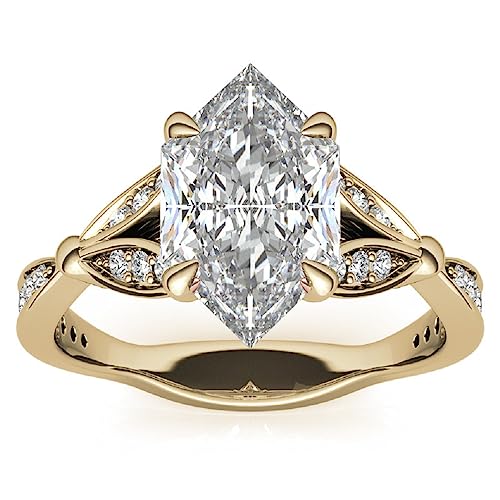 10K Solid Yellow Gold Handmade Engagement Ring, 3.00 CT Duchess Marquise Cut Moissanite Solitaire Ring Diamond Wedding Ring for Her/Women, Anniversary Precious Gift, VVS1 Colorless 10K Solid Yellow Gold Handmade Engagement Ring, 3.00 CT Duchess Marquise Cut Moissanite Solitaire Ring Diamond Wedding Ring for Her/Women, Anniversary Precious Gift, VVS1 Colorless