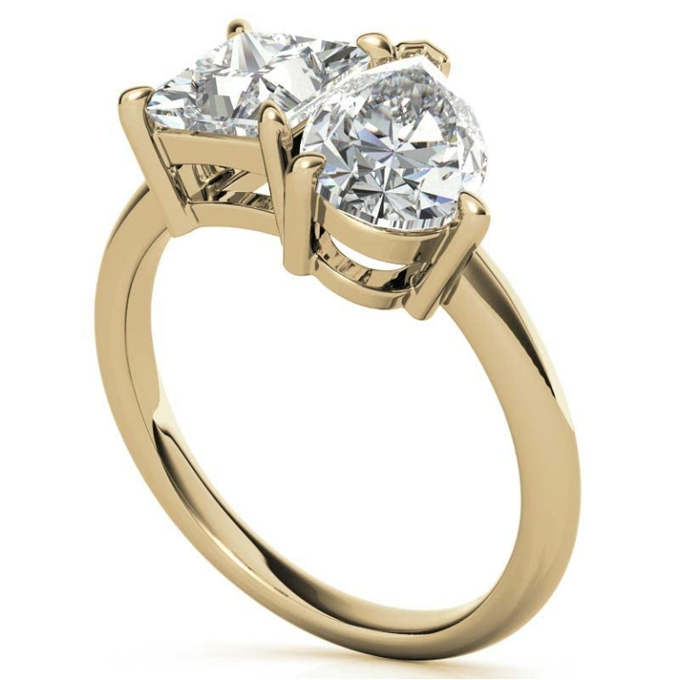 10K Solid Yellow Gold Handmade Engagement Rings 3.0 CT Princess & Pear Brilliant Cut Moissanite Diamond Solitaire Wedding/Bridal Rings Set for Women/Her Propose Rings