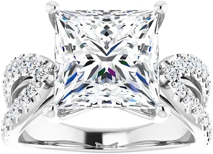 3 CT Princess Cut Colorless Moissanite Engagement Ring, Wedding/Bridal Ring Set, Solitaire Style, Solid Sterling Silver Vintage Antique, Anniversary Promise Ring Gifts for Her