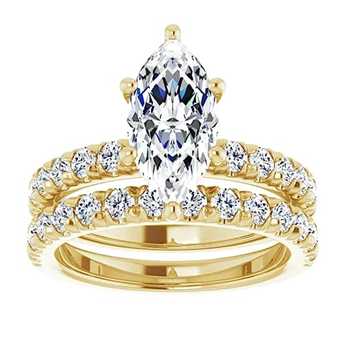 10K Solid Yellow Gold Handmade Engagement Rings 1 CT Marquise Cut Moissanite Diamond Solitaire Wedding/Bridal Ring Set for Her, Amazing Gifts 10K Solid Yellow Gold Handmade Engagement Rings 1 CT Marquise Cut Moissanite Diamond Solitaire Wedding/Bridal Ring Set for Her, Amazing Gifts