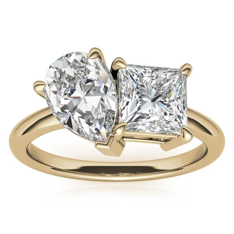 10K Solid Yellow Gold Handmade Engagement Rings 3.0 CT Princess & Pear Brilliant Cut Moissanite Diamond Solitaire Wedding/Bridal Rings Set for Women/Her Propose Rings
