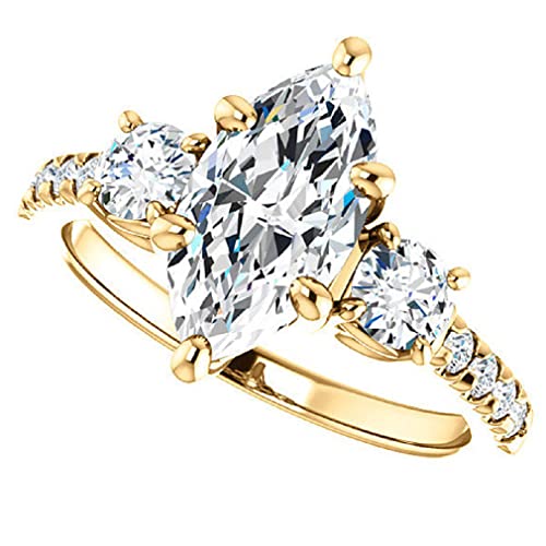 10K Solid Yellow Gold Handmade Engagement Ring 3.0 CT Marquise Cut Moissanite Diamond Solitaire Wedding/Bridal Rings for Women/Her Proposes Gift
