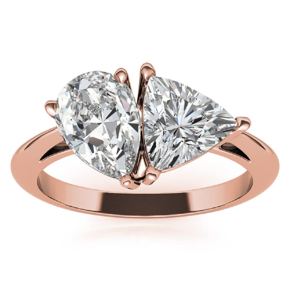 14K Solid Rose Gold Handmade Engagement Rings 6.0 CT Pear & Trillion Manual Cut Premium Simulated Diamond Solitaire Wedding/Bridal Ring Set for Women/Her Propose Rings