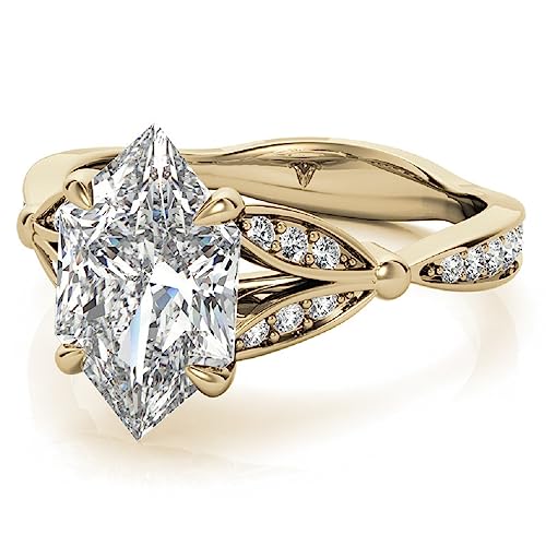 10K Solid Yellow Gold Handmade Engagement Ring, 3.00 CT Duchess Marquise Cut Moissanite Solitaire Ring Diamond Wedding Ring for Her/Women, Anniversary Precious Gift, VVS1 Colorless