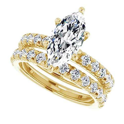 10K Solid Yellow Gold Handmade Engagement Rings 1 CT Marquise Cut Moissanite Diamond Solitaire Wedding/Bridal Ring Set for Her, Amazing Gifts 10K Solid Yellow Gold Handmade Engagement Rings 1 CT Marquise Cut Moissanite Diamond Solitaire Wedding/Bridal Ring Set for Her, Amazing Gifts