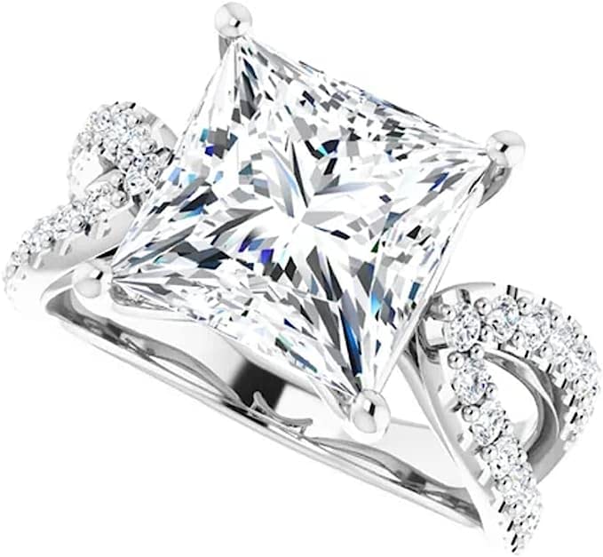 3 CT Princess Cut Colorless Moissanite Engagement Ring, Wedding/Bridal Ring Set, Solitaire Style, Solid Sterling Silver Vintage Antique, Anniversary Promise Ring Gifts for Her