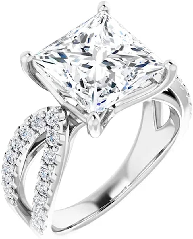3 CT Princess Cut Colorless Moissanite Engagement Ring, Wedding/Bridal Ring Set, Solitaire Style, Solid Sterling Silver Vintage Antique, Anniversary Promise Ring Gifts for Her