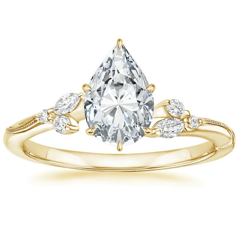 14K Solid Yellow Gold Handmade Engagement Ring 2.0 CT Pear Cut Moissanite Diamond Solitaire Wedding/Bridal Ring Set for Womens/Her Proposes Ring