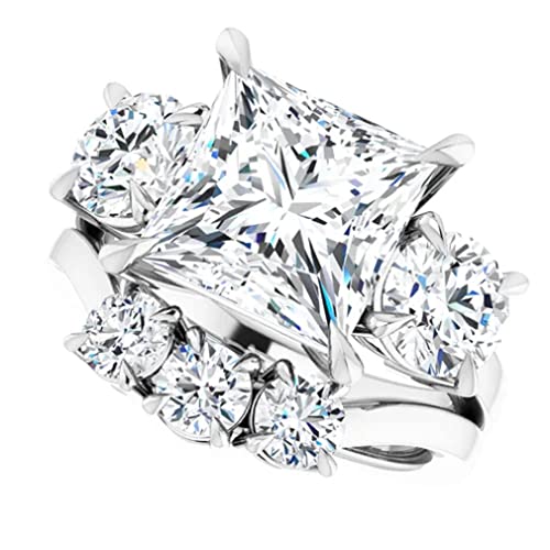 5 CT Princess Cut VVS1 Colorless Moissanite Engagement Ring Set, Wedding/Bridal Ring Set, Sterling Silver Vintage Antique Anniversary Propose Rings Set Gifts for Her