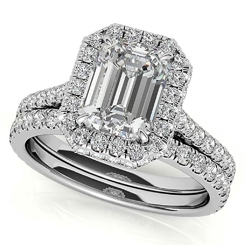 Sterling Silver Genuine Moissanite Engagement Ring, Ethically, Authentically & Organically Sourced 2 CT Emerald Cut, Moissanite Wedding Ring Sets, Anniversary Ring
