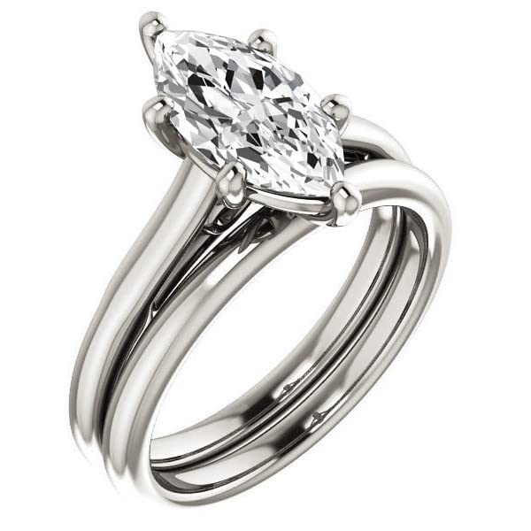 10K Solid White Gold Handmade Engagement Rings 2.0 CT Marquise Cut Moissanite Diamond Solitaire Wedding/Bridal Rings Set for Womens/Her Propose Ring