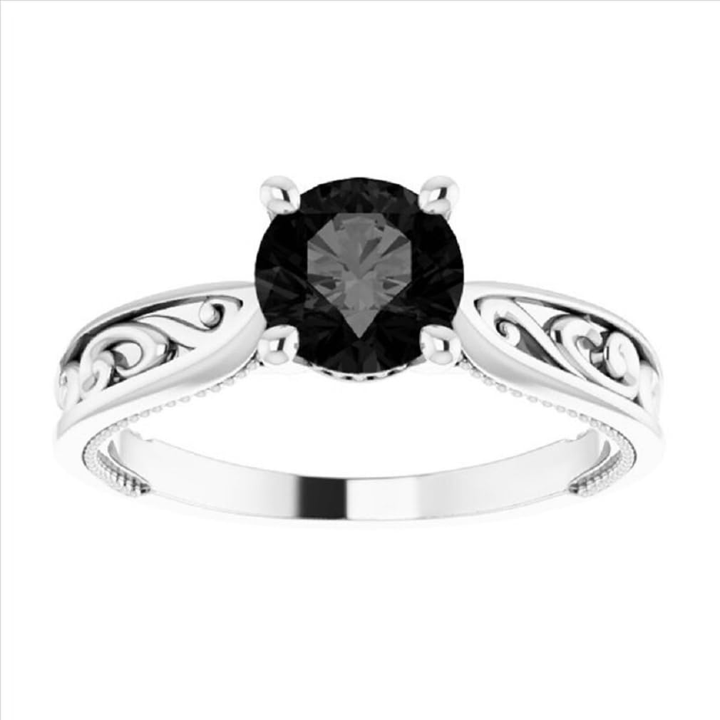 Solitaire Rings for Women Silver/Solid Gold Engagement Rings for Women 1 Ct Round Cut Engagement Ring Vintage Promise Gifts for Her Milgrain Moissanite Ring