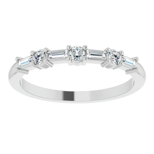 Silver/Solid Gold Wedding Rings 0.15 TCW Baguette and Round Brilliant Cut Engagement Ring Half-Eternity Band Moissanite Ring Promise Gifts for Her Engagement Ring