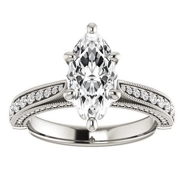 Silver/Solid Gold Moissanite Wedding Set Marquise Cut Engagement Ring Solitaire Wedding Ring Promise Gifts For Her 3 Carat Milgrain Engagement Ring