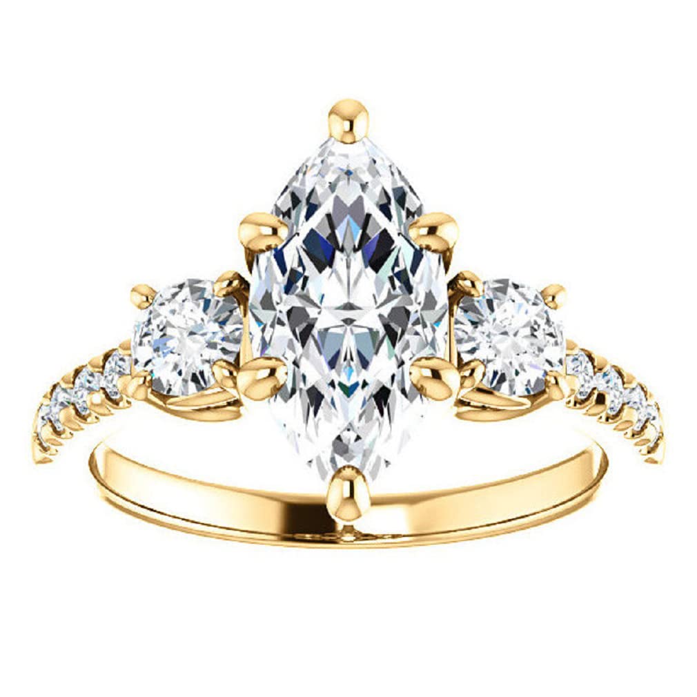 1 CT Women Three Stone Style Wedding Rings Silver/Solid Gold Moissanite Ring Marquise Cut Wedding Ring for Her Solitaire Promise Gifts for Her Engagement Wedding Ring