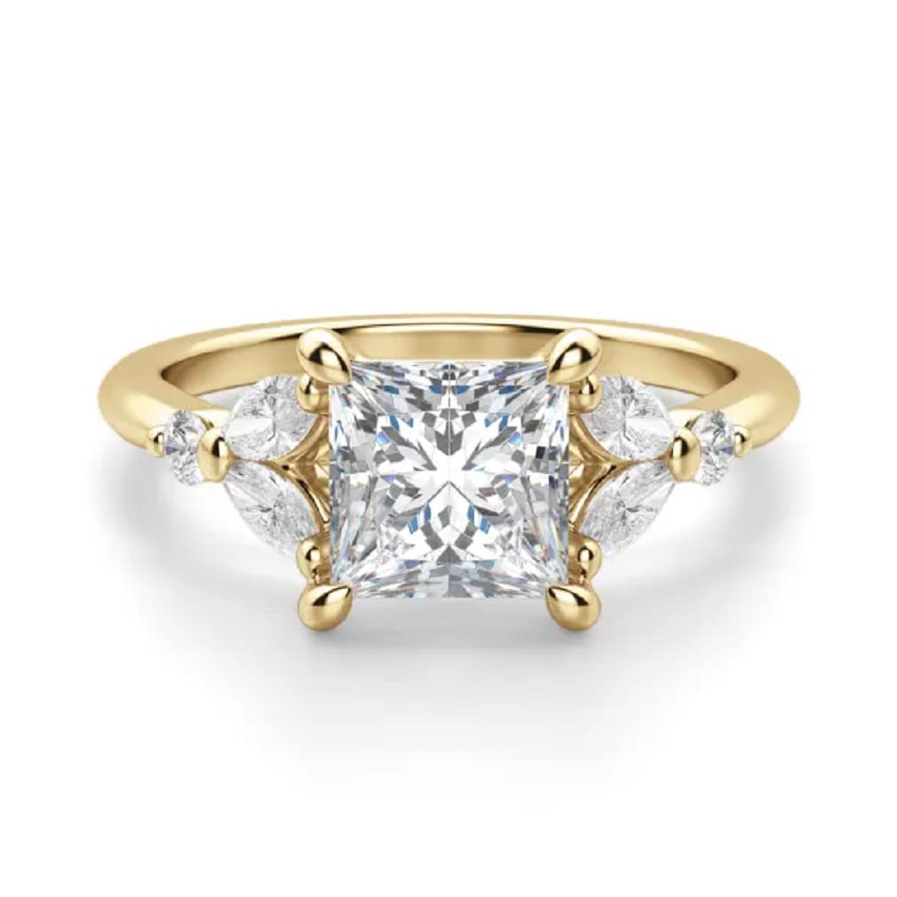 Silver/Solid Gold Wedding Ring 1 Carat Engagement Ring Moissanite Princess Cut Rings for Women Promise Gifts for Her Moissanite Ring