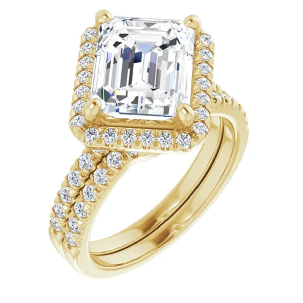 Moissanite Silver/Solid Gold Wedding Set Womens Moissanite Halo Ring 3 CT Emerald Cut Moissanite Ring Promise Gifts for Her Engagement Rings for Women