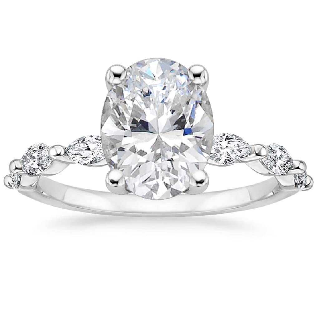 Anniversary Rings 4 Carat Oval Shaped Moissanite Engagement Ring Silver/Solid Gold Promise Gifts for Her Anniversary Wedding Ring