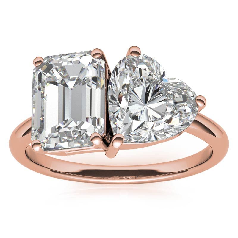 4 TCW Toi Et Moi Engagement Rings for Women Emerald and Heart Cut Wedding Ring for Women Moissanite Promise Gifts for Her Womens Moissanite Silver/Solid Gold Ring