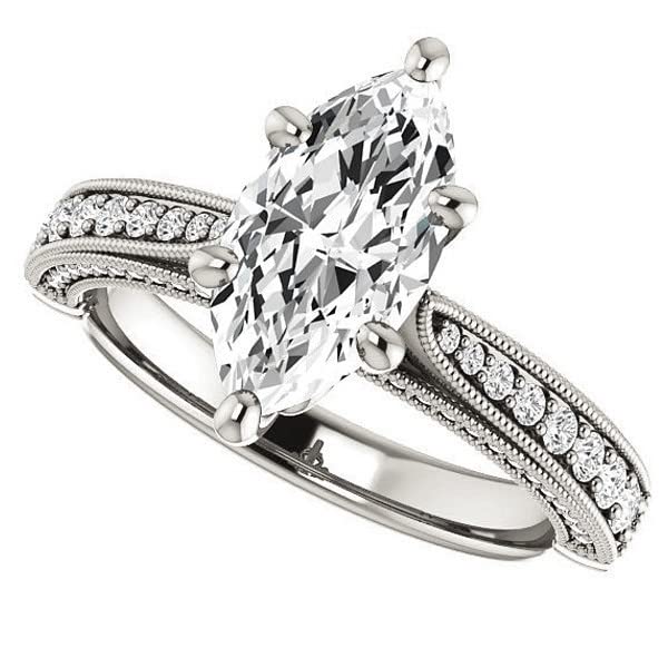 Silver/Solid Gold Moissanite Wedding Set Marquise Cut Engagement Ring Solitaire Wedding Ring Promise Gifts For Her 3 Carat Milgrain Engagement Ring