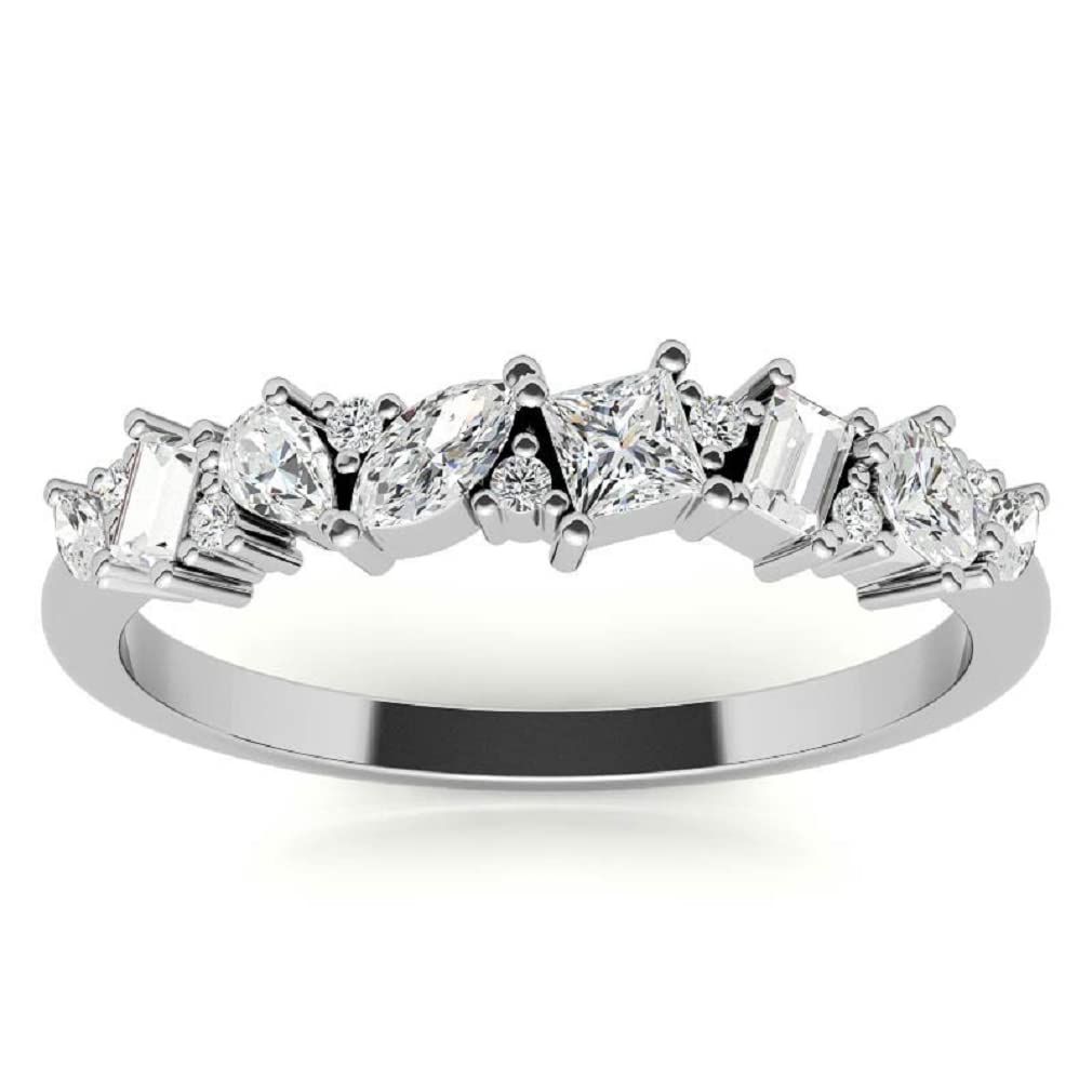 0.40 TCW Engagement Ring Half-Eternity Band Wedding Ring Baguette & Round Cut Rings for Women Silver/Solid Gold Promise Gifts for Her Moissanite Engagement Ring