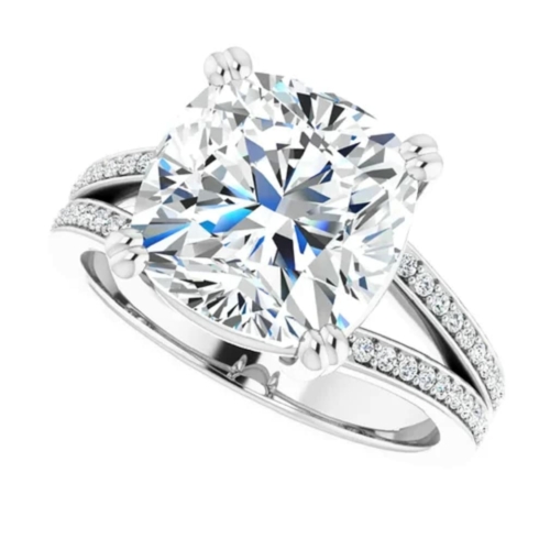 Cushion Cut Moissanite Solitaire Ring, 5 CT - Women's Split Shank Engagement and Bridal Wedding Ring, Anniversary Promise Gifts for Her