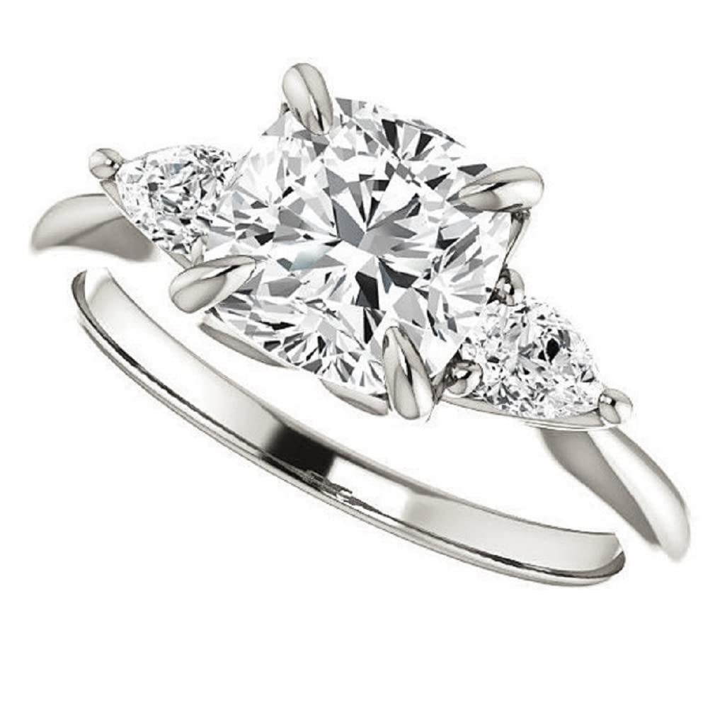 Silver/Solid Gold Moissanite Three Stone Ring Cushion Cut Engagement Ring 2 CT Promise Gifts for Her Solitaire Engagement Rings