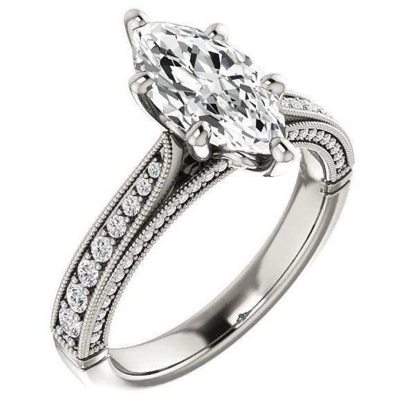 Silver/Solid Gold Moissanite Wedding Set Marquise Cut Engagement Ring Solitaire Wedding Ring Promise Gifts For Her 3 Carat Milgrain Engagement Ring