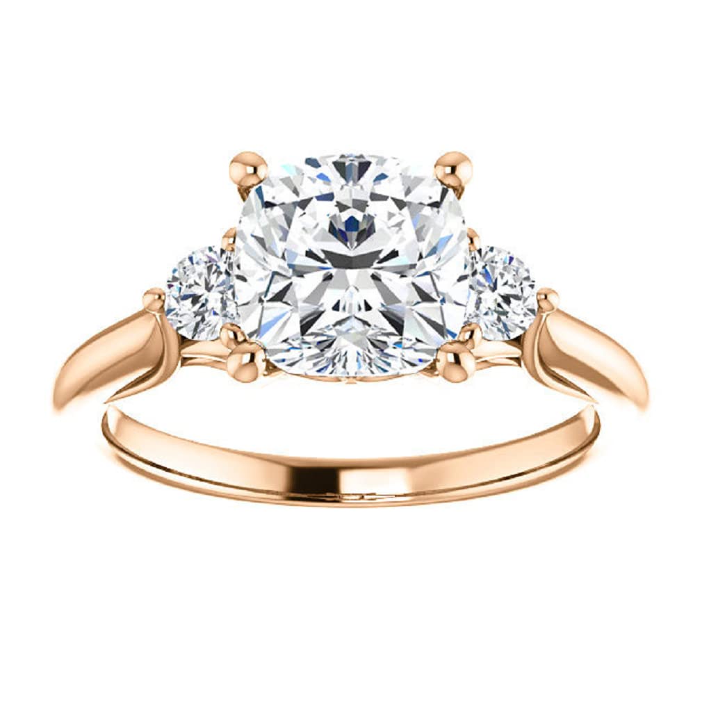 Three Stone Rings for Women 3 Ct Cushion Cut Moissanite Engagement Ring Silver/Solid Gold Vintage Wedding Ring for Her Promise Gifts for Her Anniversary Wedding Rings