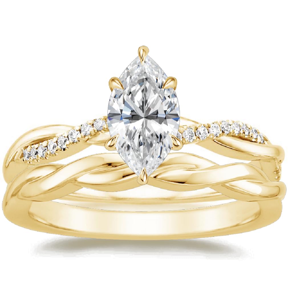 Engagement Rings Set for Women Moissanite Antique Promise Rings Marquise Cut Moissanite Ring Promise Gifts for Her 1 Ct  Twisted Shank Engagement Ring Silver/Solid Gold