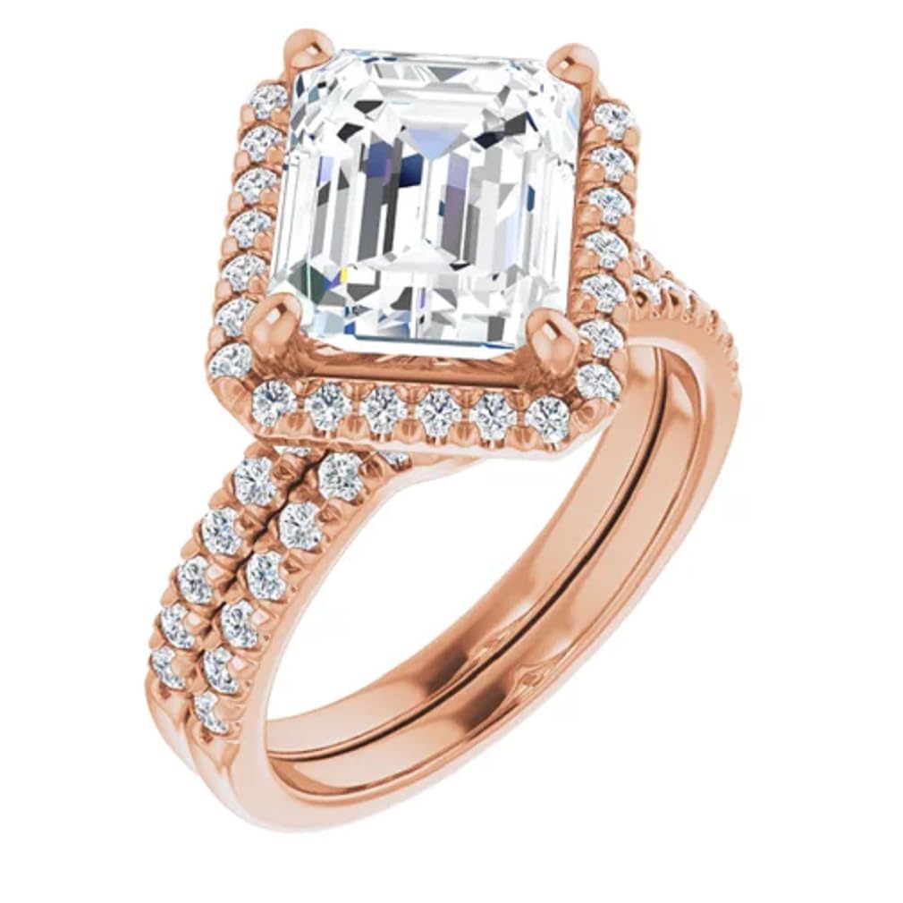 3 CT Emerald Cut Wedding Rings for Women Halo Wedding Rings Silver/Solid Gold Moissanite Ring Promise Gifts For Her Engagement Ring Set