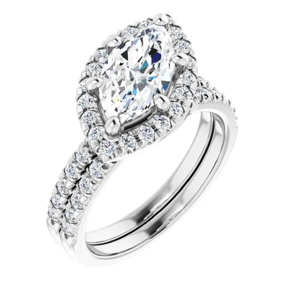 2 CT Marquise Cut Ring Engagement Wedding Ring Set Moissanite Bridal Ring Silver/Solid Gold Promise Gifts for Her Halo Moissanite Rings for Women