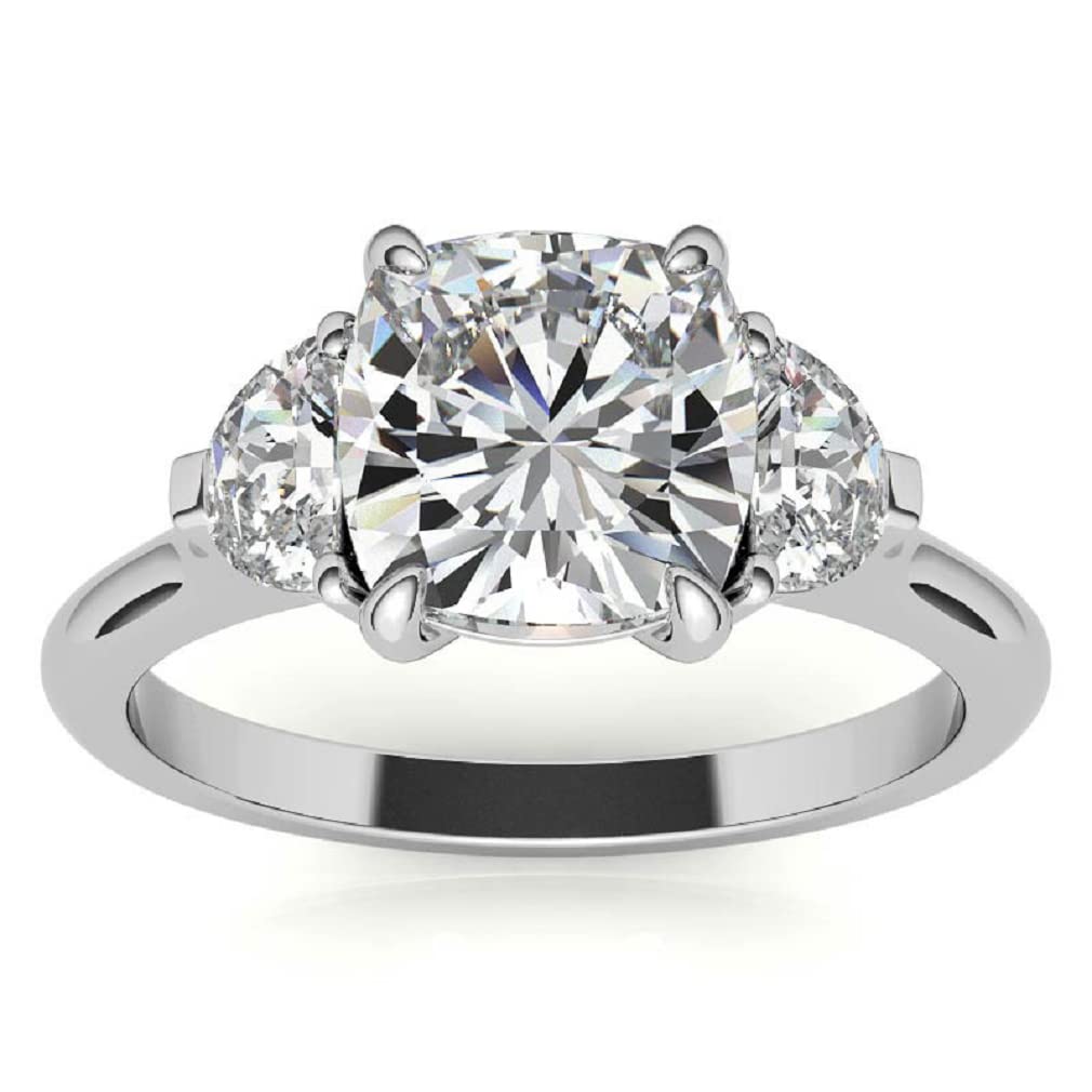 3 CT Cushion Cut Moissanite Ring | Women's Bridal Engagement Gifts - Three Stone Style Wedding Rings
