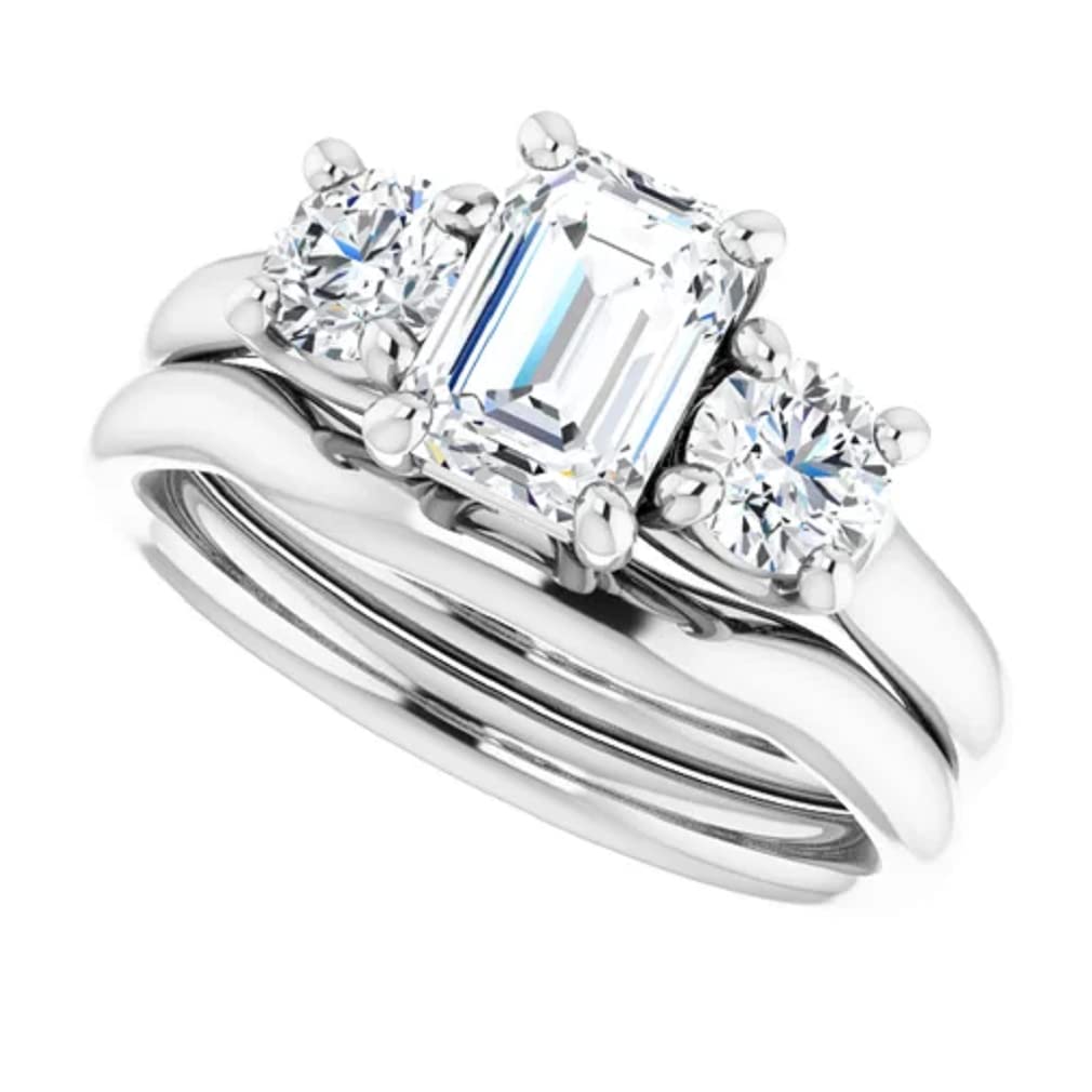1 CT Engagement Ring Emerald Cut Moissanite Ring Three Stone Wedding Set Promise Gifts for Her Silver/Solid Gold Engagement Rings